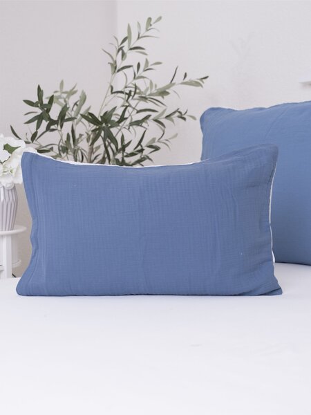 MK Lůžkoviny Mušelínový povlak na polštář 40 x 60 cm - Alexia Duo modrá/krémová