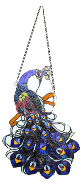 Závěsný Tiffany panel páv Peacock Blue - 35*70 cm - Clayre & Eef