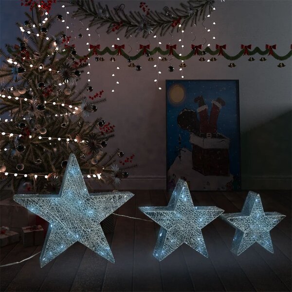 Vánoční LED hvězdy 3ks stříbrné síťovina venkovní i vnitřní