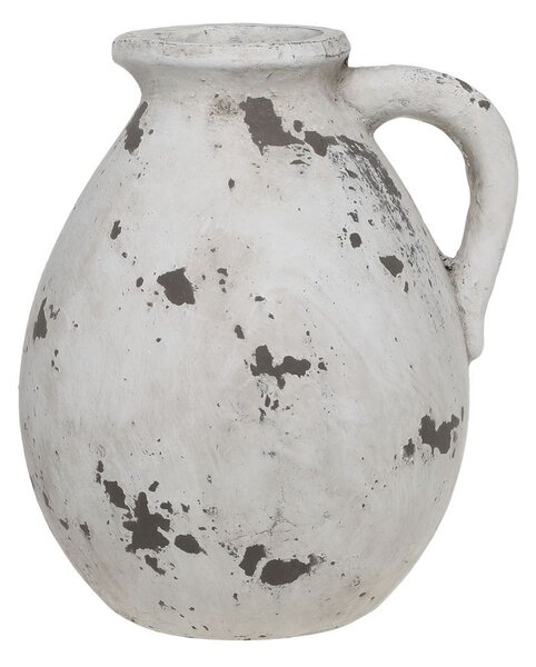 Bílo-šedá antik terakotová váza s ouškem Frejus - Ø 24*28 cm - Chic Antique