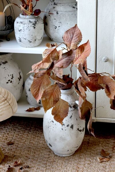 Bílo-šedá antik terakotová váza s oušky Frejus - Ø 21*36 cm - Chic Antique