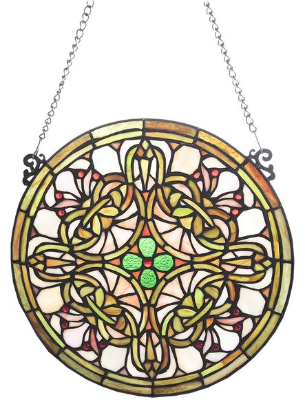 Skleněný kulatý závěsný Tiffany panel - Ø 30*1 cm - Clayre & Eef