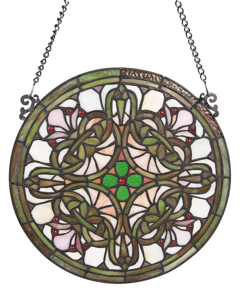 Skleněný kulatý závěsný Tiffany panel - Ø 30*1 cm - Clayre & Eef