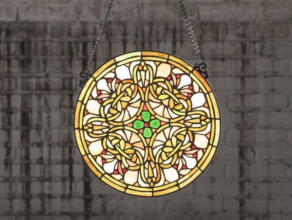 Skleněný kulatý závěsný Tiffany panel - Ø 30*1 cm - Clayre & Eef