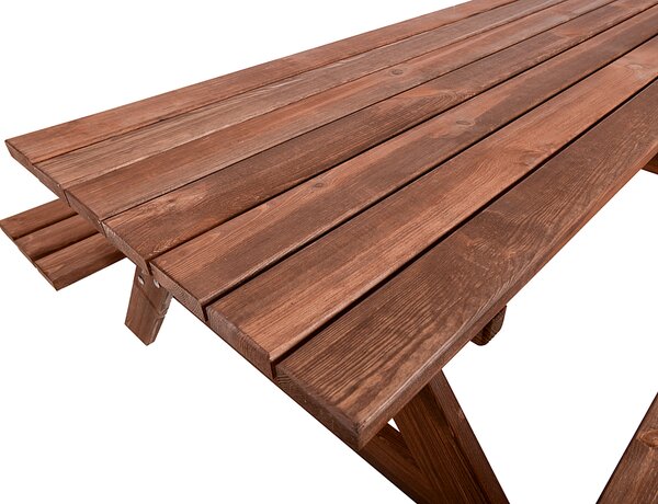 Masivní dřevěný pivní set se sklopnými lavice 180 cm (mořený)