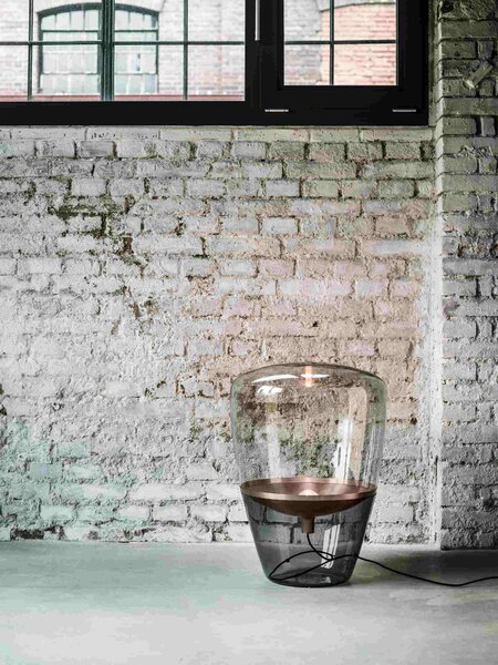 Brokis Designová stolní lampa Balloons large, PC858 Barva skla: Hnědá kouřová - transparentní sklo, Barva el. vedení: Textilní kabel - světle šedý, Reflektor: citrónově žlutá