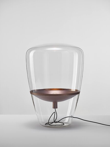 Brokis Designová stolní lampa Balloons large, PC858 Barva skla: Hnědá kouřová - transparentní sklo, Barva el. vedení: Textilní kabel - světle šedý, Reflektor: citrónově žlutá