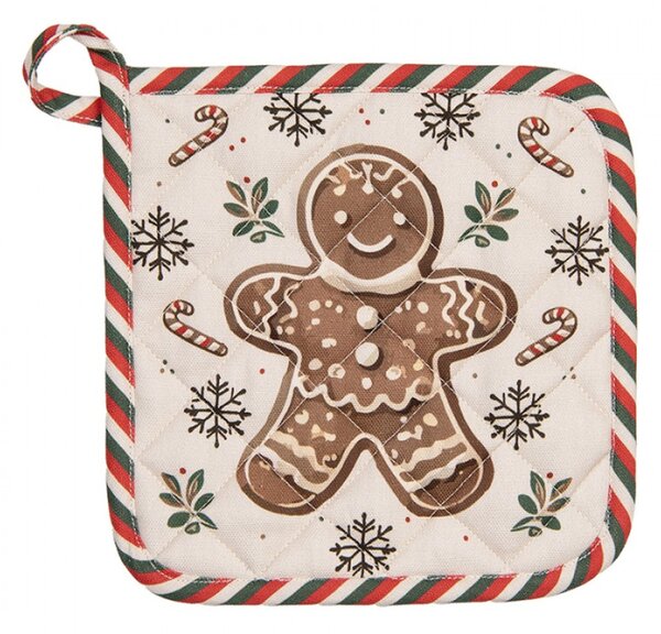Béžová bavlněná chňapka / podložka pod hrnec s vánočními perníčky Classic Gingerbread Magic – 20x20 cm