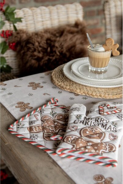 Béžová bavlněná chňapka kuchyňská rukavice s vánočními perníčky Classic Gingerbread Magic – 18x30 cm