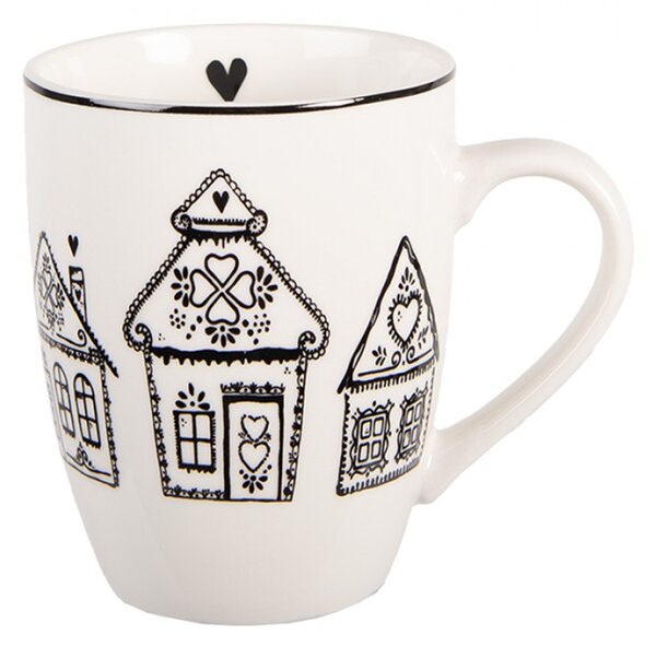 Hrneček s černobílým motivem perníkových domečků Gingerbread Bliss – 350 ml