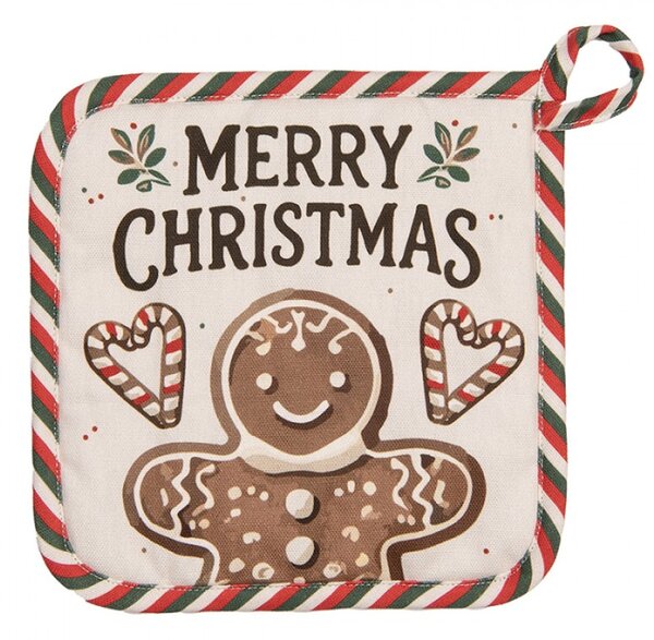 Béžová bavlněná chňapka / podložka pod hrnec s vánočními perníčky Classic Gingerbread Magic – 20x20 cm