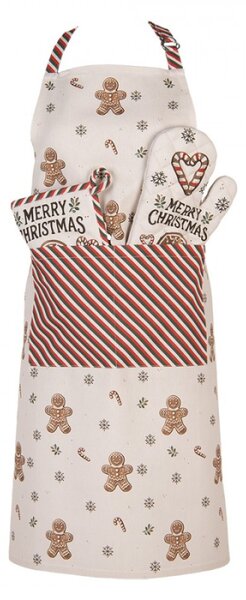 Béžová bavlněná chňapka kuchyňská rukavice s vánočními perníčky Classic Gingerbread Magic – 18x30 cm