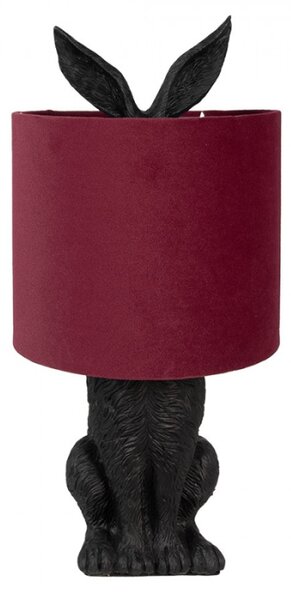 Černá stolní lampa králík s vínovým stínidlem Konijn – 20x43 cm