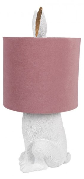 Bílá stolní lampa králík se zlatýma ušima a růžovým stínidlem Konijn – 20x43 cm