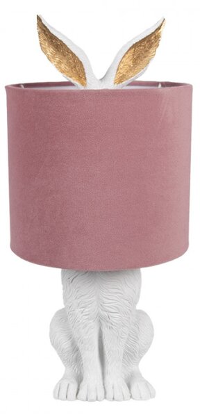 Bílá stolní lampa králík se zlatýma ušima a růžovým stínidlem Konijn – 20x43 cm