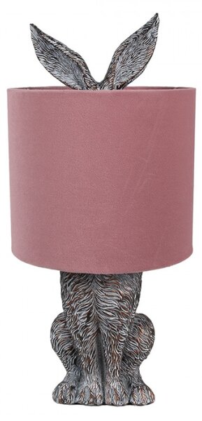 Hnědobílá stolní lampa králík s růžovým stínidlem Konijn – 20x43 cm