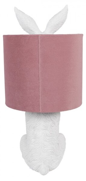 Bílá stolní lampa králík se zlatýma ušima a růžovým stínidlem Konijn – 20x43 cm