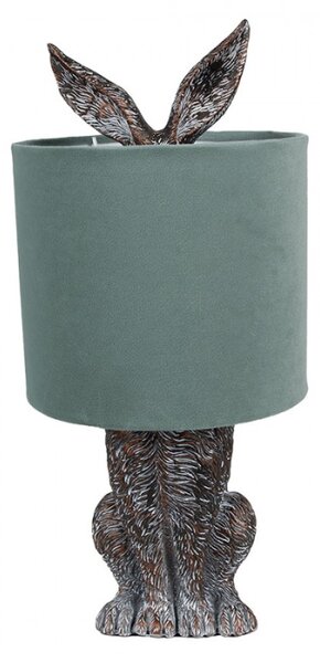Hnědobílá stolní lampa králík s tyrkysovým stínidlem Konijn – 20x43 cm