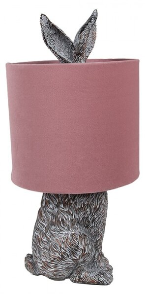Hnědobílá stolní lampa králík s růžovým stínidlem Konijn – 20x43 cm
