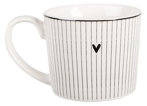 Bílý keramický hrnek pruhovaný se srdíčkem Minimalist Heart – 12x8x7 cm / 275 ml