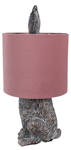 Hnědobílá stolní lampa králík s růžovým stínidlem Konijn – 20x43 cm