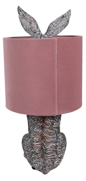 Hnědobílá stolní lampa králík s růžovým stínidlem Konijn – 20x43 cm