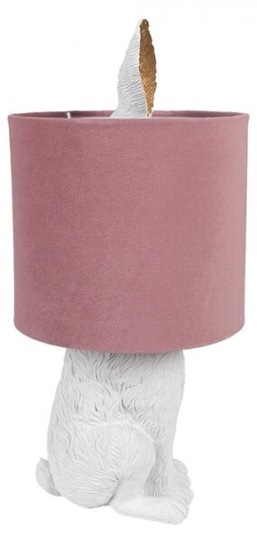Bílá stolní lampa králík se zlatýma ušima a růžovým stínidlem Konijn – 20x43 cm