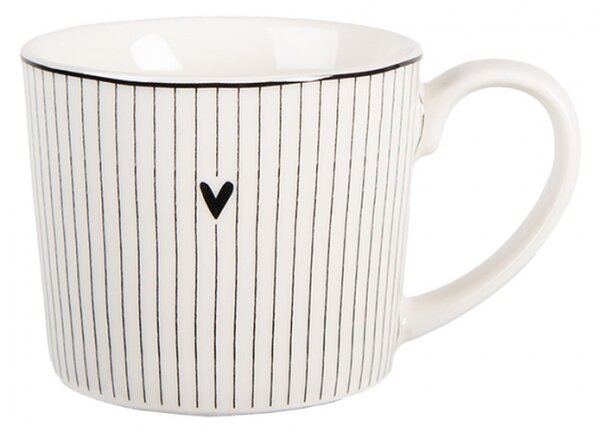 Bílý keramický hrnek pruhovaný se srdíčkem Minimalist Heart – 12x8x7 cm / 275 ml