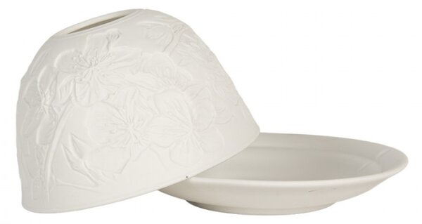 Bílý porcelánový svícen na čajovou svíčku s velkými květy – 12x8 cm