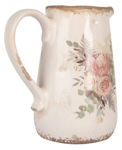Keramický dekorační džbán s motivem růže a eukalyptus Vintage Rose M – 17x12x18 cm