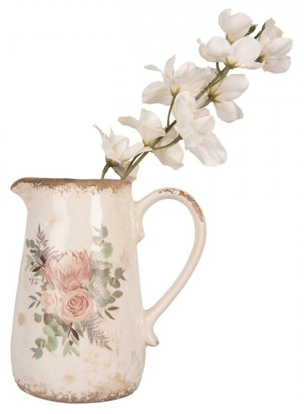 Keramický dekorační džbán s motivem růže a eukalyptus Vintage Rose M – 17x12x18 cm