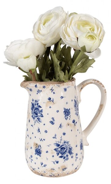 Keramický dekorační džbán s vintage modrými růžemi Blauw Blue Rose M – 16x12x18 cm