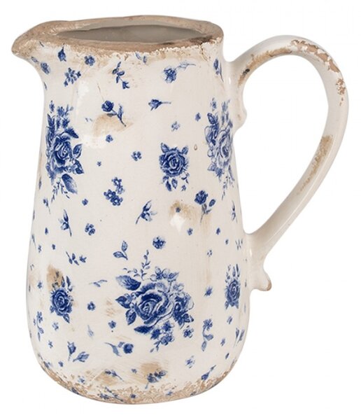 Keramický dekorační džbán s vintage modrými růžemi Blauw Blue Rose M – 16x12x18 cm