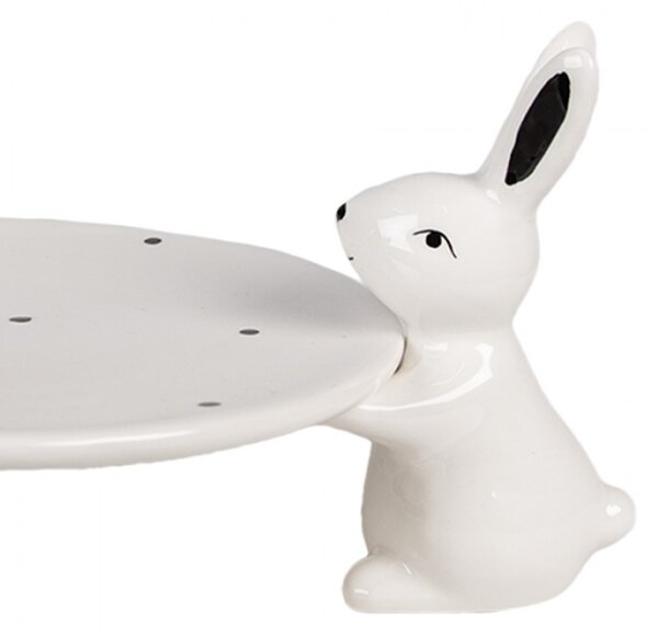 Černo-bílý keramický podnos s podstavcem ve tvaru tří králíčků Rabbit Party – 24x23x12 cm