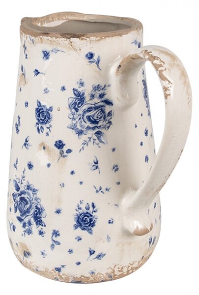 Keramický dekorační džbán s vintage modrými růžemi Blauw Blue Rose M – 16x12x18 cm