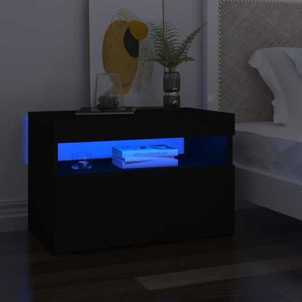 Noční stolek s LED osvětlením černý 60x35x40 kompozitní dřevo