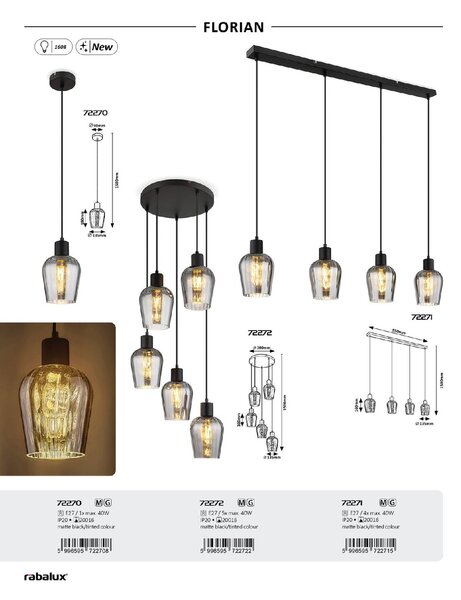 72271 závěsné svítidlo Florian E27 4X MAX 40W IP20