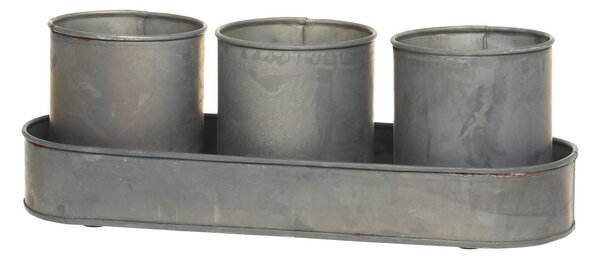 Set 3ks plechový obal na květináč s táckem Palli - Ø 10*12/ 36*12*5,5 cm - Chic Antique