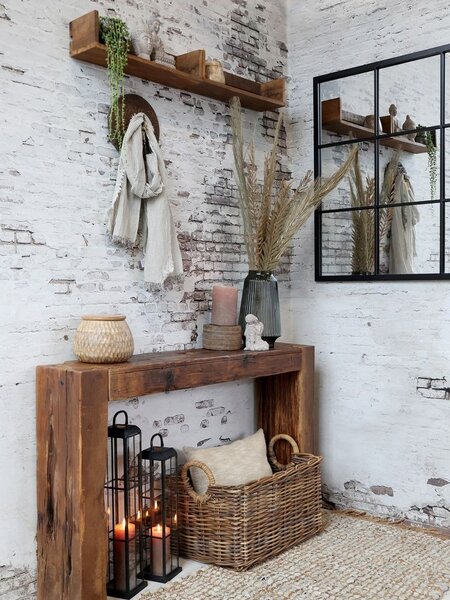 Hnědá antik dřevěná nástěnná polička Grimaud - 60*15*14 cm - Chic Antique