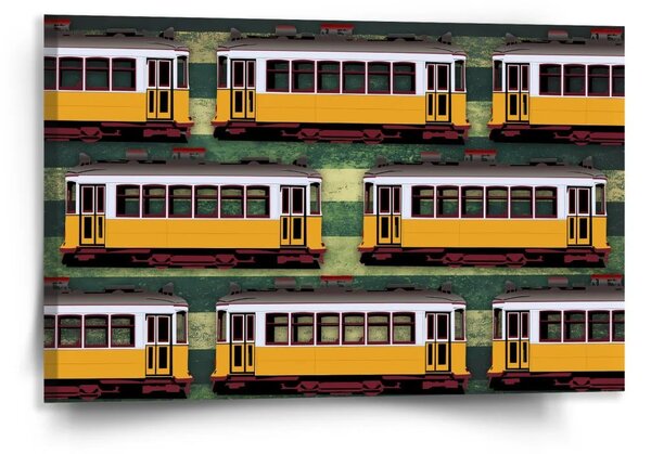 Sablio Obraz Lisabonské historické tramvaje Zelený Pattern - 120x80 cm
