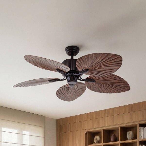 Lucande Stropní ventilátor Silvaris, průměr 132 cm, vzhled dřeva, DC, tichý, Tmavé dřevo, Obývací pokoj / jídelna, Plast, Skandinávský