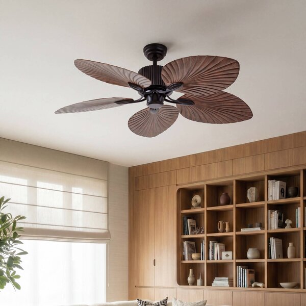 Lucande Stropní ventilátor Silvaris, průměr 132 cm, vzhled dřeva, DC, tichý, Tmavé dřevo, Obývací pokoj / jídelna, Plast, Skandinávský