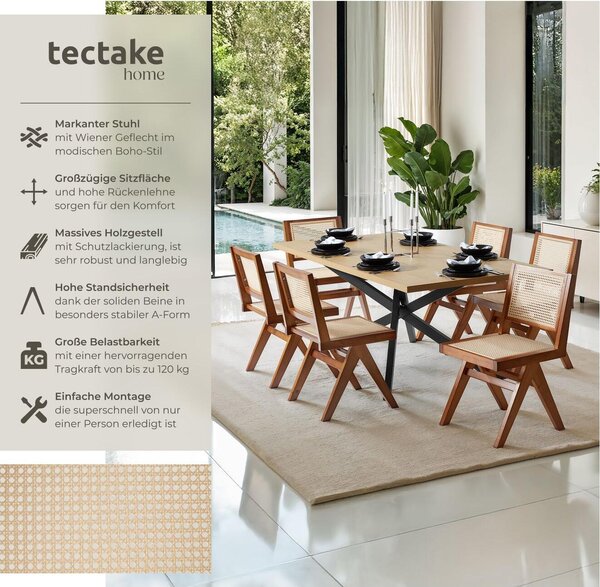 Tectake® Dřevěná židle Lissy Boho style 48,5 x 53,5 x 83 cm, nosnost 120 kg
