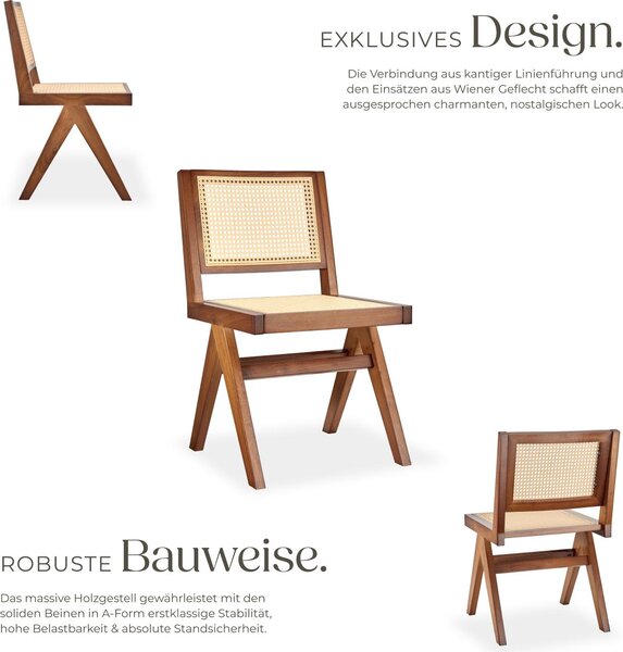 Tectake® Dřevěná židle Lissy Boho style 48,5 x 53,5 x 83 cm, nosnost 120 kg