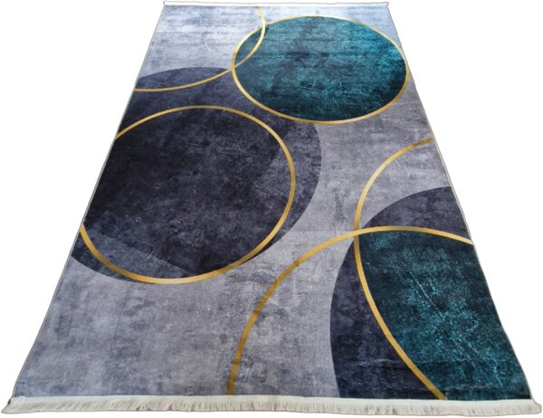 HU Šedohnědý, námořnicky modrý, moderní koberec VELVET M388 Rozměr: 50x80 cm