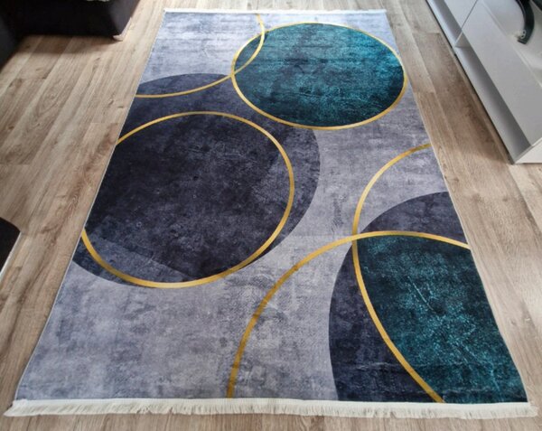 HU Šedohnědý, námořnicky modrý, moderní koberec VELVET M388 Rozměr: 50x80 cm