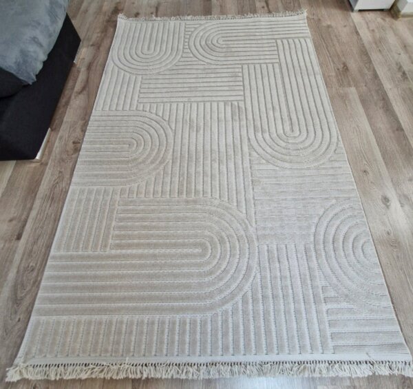 HU Moderní béžový koberec TWIST BEIGE 31368A Rozměr: 60x100 cm