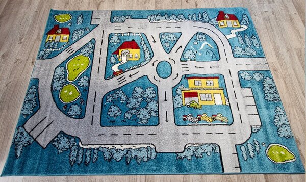 HU Modrý dětský koberec Kids Cesta Ihrisko 304 Blue Rozměr: 60x100 cm