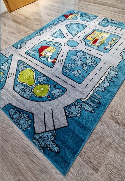 HU Modrý dětský koberec Kids Cesta Ihrisko 304 Blue Rozměr: 60x100 cm