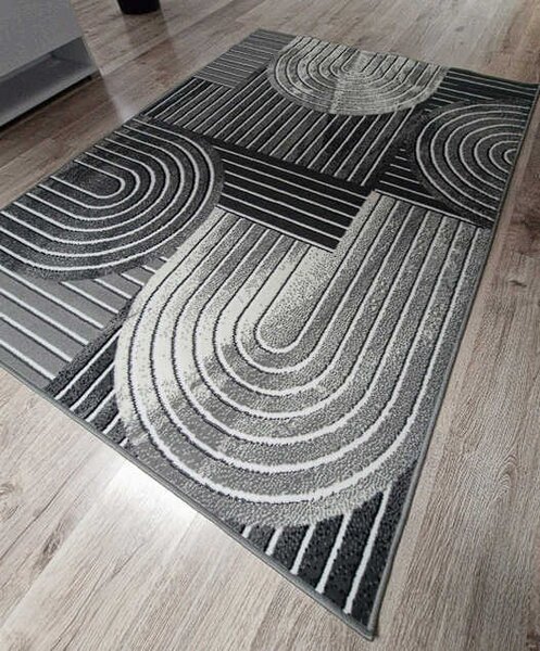 HU Šedý geometrický obdélníkový koberec NEW IDEA 90141-0433 Rozměr: 50x80 cm